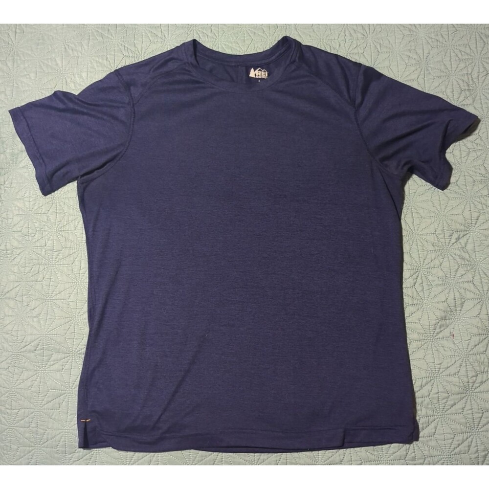 REI Co-Op T Shirt Mens L Navy Short Sleeve Stretch Hiking Workout Active Outdoor